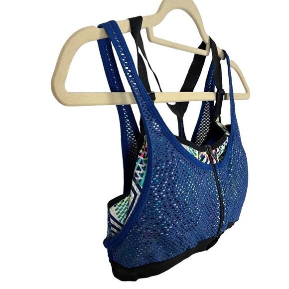 VSX Sport Victorias Secret Womens Blue Zip Front Mesh Wireless Padded Bra 34D - Picture 2 of 16